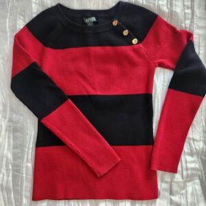 Lauren Ralph Lauren Red and Black Striped Sweater with Button Detail